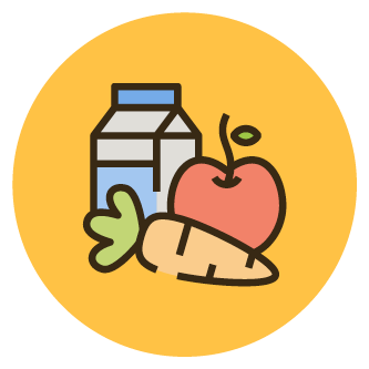 Farbiges Icon, das eine Milchpackung und einen Apfel zeigt.