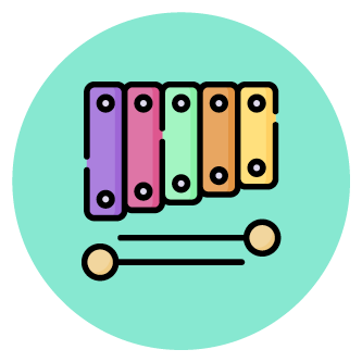 Farbiges Icon, das ein buntes Xylophon mit zwei Schlägeln zeigt.
