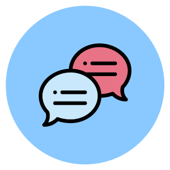 Symbol Sprachförderung – Kita Loope Farbiges Icon, das zwei runde Sprechblasen zeigt.