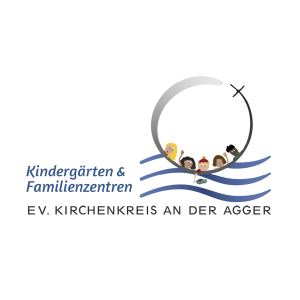 Logo des Evangelischen Kirchenkreises an der Agger mit der Aufschrift Kindergarten- und Familienzentrum.